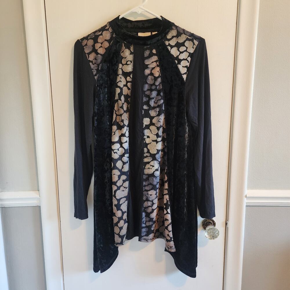 Logo Lavish Sz Small Black Velvet Burnt Out Top Whimsigoth Witchy Lori Goldstein